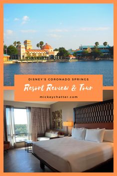 disney's coronana springs resort review and tour with text overlaying the image