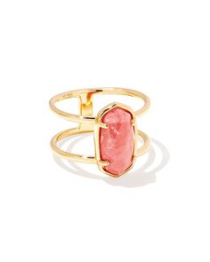 The Elyse 18k Gold Vermeil Double Band Ring in Pink Rhodochrosite is your signature statement stackable, now elevated to withstand the everyday. Crafted with long-lasting gold vermeil and one-of-a-kind stone detail, stack confidently and shine repeatedly in this beloved Kendra Scott icon. Kendra Scott Ring, Double Band Ring, Plating Techniques, Pink Rhodochrosite, Double Band Rings, Jewelry Accessories Ideas, Double Ring, Demi Fine Jewelry, Pink Ring