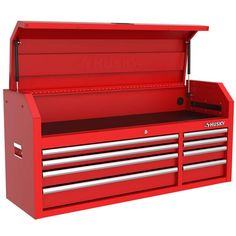 The Husky Modular 52 in. W 8-Drawer Red Top Tool Chest is part of a system that allows you to customize your own steel storage configuration. The modular system consists of the mobile workbench, top chest, pegboard and side locker (all components sold separately). The tool chest is constructed of an all-welded 21-Gauge steel body and finished with a rust-resistant powder coat finish. 8-drawers of varying sizes enable 1 to find the right place to store and organize all your tools, parts and suppl Workbench Top, Peg Wall, Mobile Workbench, Side Drawers, Steel Storage, Lid Storage, Tool Chest, Storage Devices, Modular System