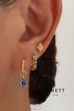 Blue Marquise Hoop Earrings SET Summer Earring Stack, Preppy Jewelry, Blue Dangle Earrings, Jewelry Accessories Ideas, Classy Jewelry, Gold Stud Earrings, Jewelry Essentials