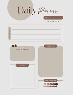 the daily planner is shown in brown and beige colors, with notes attached to it