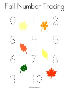 a fall number traceing activity for toddlers to practice numbers 1 - 10 with leaves