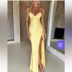 Brand: Sthcute Color: Light Yellow Size: S Yellow Spaghetti Straps Maxi Dress For Party, Yellow Maxi Dress With Spaghetti Straps For Party, Slim Bodycon Dress, Matric Dance, Backless Long Dress, Suspenders For Women, Club Party Dresses, Knit Style, Sling Dress