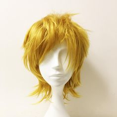 Men Yellow Gold Fringe Layers Mullet Short Hair Cosplay Anime | Etsy Short Hair Side Part, Mullet Short, Troll Wig, Yellow Blonde, Anime Wigs, Long Hair Wigs, Gold Fringe, Short Hair Wigs, Yellow Hair