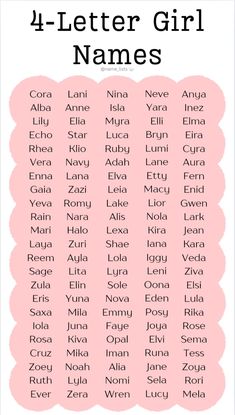 the four letter girl names in pink