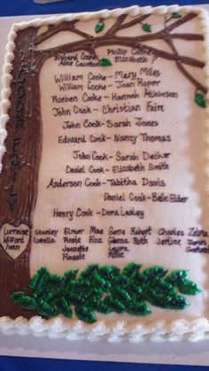 a sheet cake with the names of people on it