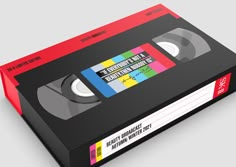 an old fashioned vhs tape recorder is shown in this 3d rendering, it's red and black