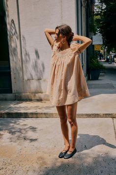 Poet Mini Dress | Free People Prairie Fashion, White Dress Fall, Flowy Dress Short, Dress Layering, Dress With Flats, Boxy Dress, Free People Aesthetic, Short Puffy Sleeves, Winter Mini Dresses