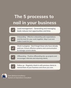 the 5 processes to nail in your business info sheet with text overlaying it