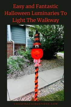 a red and black fire hydrant with the words easy and fantastic halloween luminaries to light the walk way