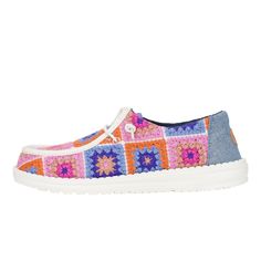 HEYDUDE | Women's Casual | Wendy Crochet Squares - Multi/pink | Size 6 - Introducing the Wendy Crochet Square, a dream for comfort and charm. An embroidered crochet top wraps your foot in style, while a cushy, comfy removable EVA foam-filled insole keeps you in plush comfort. Grandma chic vibes meet easy-on, breezy bliss for the ultimate dream. Shoe Specs:Embroidered crochet top​Elastic laces​Lightweight outsole ​​Flexible outsole ​Easy-on system​Travel ready​Removable foam insoleRelaxed Fit: Ample roominess allows for laid-back, easygoing feel Women's Casual Shoes, Wendy Crochet Squares - Multi/Pink, Hey Dude, HEYDUDE | Women's Casual | Wendy Crochet Squares - Multi/pink | Size 6 Multicolor Slip-on Canvas Shoes Casual Style, Multicolor Lace-up Sneakers With Cushioned Footbed, Multicolor Casual Slip-on Canvas Shoes, Casual Multicolor Crochet Shorts, Multicolor Canvas Slip-on Shoes, Grandma Chic, Embroidered Crochet, Dream Shoe, School Uniform Shoes