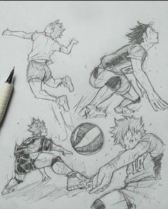 some sketches of people playing with a ball