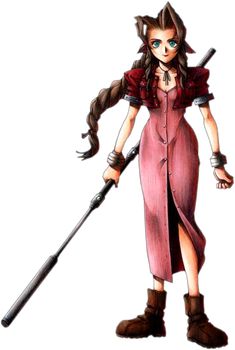 Aeris ( Original outfit ) from FFVII Aerith Cosplay, Final Fantasy Aerith, Cloud X Aerith, Papercraft Anime, Victory Pose, Aerith Gainsborough