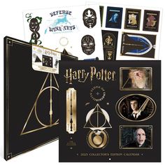 the harry potter collection includes stickers, magnets, and other hogwart's symbols