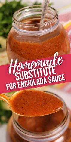 homemade substitue for enchilada sauce in a jar with spoon