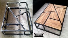 two tables made out of metal and wood