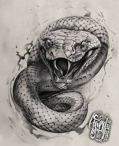 a black and white drawing of a snake