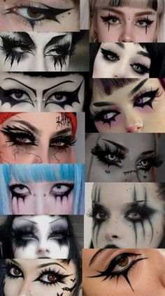 Glam Goth Makeup Looks, Makeup Ideas For Rock Concert, Goth Cat Eye Makeup, Punk Makeup Looks Eyes, Traditional Goth Makeup Men, Metal Festival Makeup, Punk Aesthetic Makeup, Horror Inspired Makeup