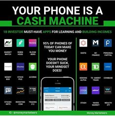 an advertisement with the words your phone is a cash machine on it, and there are icons