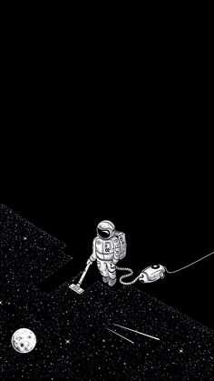 an astronaut on the moon with a string attached to it's back and other objects around him