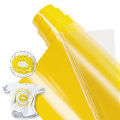 yellow plastic wrapper with donut printed on the front and back, next to it's packaging