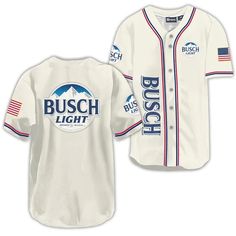 Busch Light USA Flag Baseball Jersey | Busch Light Jersey Shirt Collegiate Sports Jersey, Moisture-wicking Jersey Activewear For Sports Events, Sports Jersey With Letter Print For Sports Season, Sports Jersey With Letter Print, Sports Fan Jersey With Moisture-wicking, Sports Tops With Sublimation Print For Football, White Team Name Sportswear Activewear, White Team Spirit Activewear For Sports, Collegiate Breathable Tops For Team Events