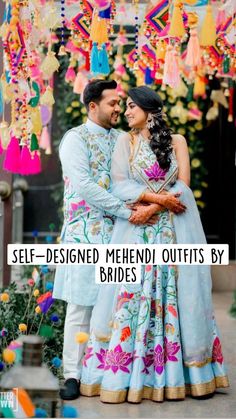 Bride And Groom Outfits, Couple Matching Outfits, Mehendi Outfits, Couple Wedding Dress, Hand Painted Dress, Indian Bride Outfits