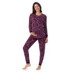 Cozy up in the casual comfort of these women's maternity pajamas from Cuddl Duds. Click on this INTIMATES & SLEEPWEAR GUIDE to find the perfect fit and more! Cozy up in the casual comfort of these women's maternity pajamas from Cuddl Duds. Click on this INTIMATES & SLEEPWEAR GUIDE to find the perfect fit and more! FEATURES 2-piece set includes: top & pants Top: crewneck, long drop-shoulder sleeves, ribbed cuffs, tulip hem, kangaroo pocket Pants: no closure - pull-on styling, ribbed cuffs, 2 pock Purple Stars, Maternity Pajamas, Cuddl Duds, Womens Maternity, Pajama Bottoms, Knit Crewneck, Pajama Top, Pocket Pants, Sweater Knit