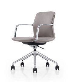 a grey office chair with wheels and casteors