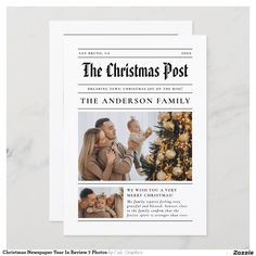 a christmas postcard with two photos and the words, the anderson family on it