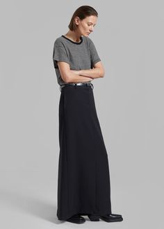 Malvo Long Pencil Skirt - Black – The Frankie Shop Long Black Pencil Skirt, Long Pencil Skirt, The Frankie Shop, Suiting Fabric, Frankie Shop, Pencil Skirt Black, Daily Fashion, Black Tee, Round Neckline