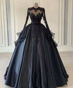 (eBay) Find many great new & used options and get the best deals for Princess Gothic Wedding Dresses Long Sleeves High Neck Satin Bridal Ball Gowns at the best online prices at eBay! Free shipping for many products! Black Corset Dress Long, Ball Gown Black, Black Wedding Gowns, Prom Dress Pictures, Lace Prom Dresses, Dreamy Gowns, Black Ball Gown, Gown Black, Long Sleeve Evening Dresses