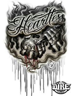 a tattoo design with the words heartless on it