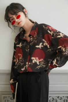 Bird Pattern Long Sleeve Shirt Mode Harajuku, Hip Hop Fashion 90s, Baby Tees Y2k, Bird Pattern, Weekend Outfit, Mode Inspo, 가을 패션, Look Casual, Character Outfits