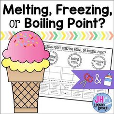 an ice cream cone with the words melting, freezing or boiling point