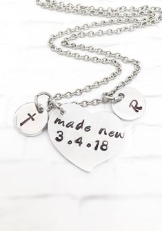 "Stamped with \"made new\" and the date of baptism. It is a unique, meaningful and personalized baptism gift for adults and teens who decide to be baptized along with date and a cross stamp. This cross necklace makes simple yet meaningful for teens, adult, a Sunday School class, VBS giveaways or other church groups. Give these religious gifts to all your friends for an inspirational reminder. It comes with a nice gift box, it is ready for gifting or gift for self. Please leave date in \"note to Baptism Necklace, Adult Baptism Gifts, Adult Baptism, Gift For Self, Baptism Photos, Girl Baptism, Steel Stamp, Baptism Girl, School Class