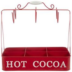 a red hot cocoa holder with two trays