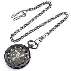 Men's Mechanical Pocket Watch Hand Winding Open Face Design Pendant Chain Gifts Description: Special Appearance: The black/gold pocket watches has without cover, which is fashionable and full of design. Premium Movement: This is a manual mechanical pocket watch, it does not need batteries to work so it is very environmentally friendly. Setting Time: You could pull the crown away from the watch base and turn the crown clockwise until reaching the exact time. High Quality: The case of this pocket watch are made of stainless steel material, which is very durable and not easy to damage or rust and break. Fashion Item: This charming pocket watch is not only used to check the time, it can also be used as an ornament to match your wearing to makes you more attractive. Features: 100% Brand New and Vintage Black Pocket Watch With Skeleton Dial, Vintage Black Metal Watch, Vintage Black Stainless Steel Pocket Watch, Black Vintage Stainless Steel Pocket Watch, Black Vintage Metal Watch, Black Metal Pocket Watch As Gift, Black Metal Pocket Watch Gift, Formal Black Stainless Steel Pocket Watch, Formal Metal Pocket Watch With Skeleton Dial