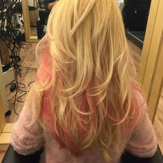 Blonde With Pink Hair, Blonde Hair Layers, Highlights In Blonde Hair, Pink Hair Tips, Blonde Hair With Pink, Pink Hair Highlights