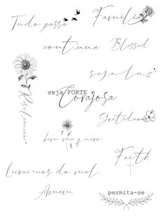 some handwriting with flowers and leaves on it