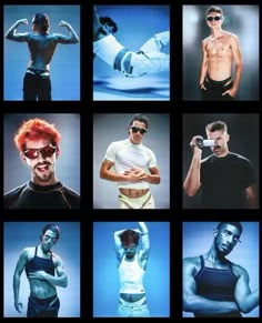 many different pictures of the same man with his body and arms in various poses,