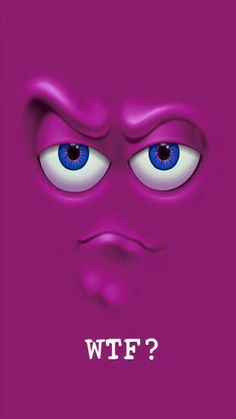 a purple background with an evil looking face and the words wte? on it