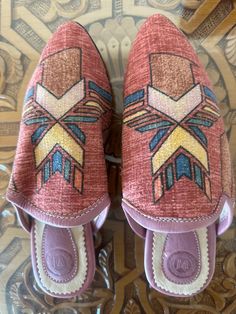 Handmade Moroccan Vintage Carpet Slippers with the Hand of Fatima on Hard leather Sole Size UK 4 to 4.5 Leather Sole Slip-on Mules For Vacation, Casual Multicolor Mules With Rubber Sole, Comfortable Multicolor Slip-on Sandals, Casual Multicolor Round Toe Mules, Casual Multicolor Closed Toe Slippers, Brown Slide Slippers With Branded Insole, Casual Slip-on Indoor Sandals, Casual Multicolor Open Toe Mules, Casual Indoor Slip-on Sandals