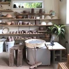 a room filled with lots of different types of pottery