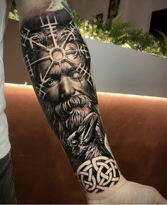 a man's arm with an image of the god and his cross on it