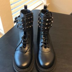 Beautiful Boots . Too Big For Me Only Worn A Few Times . Reposted Because Of Size . Valentino Rock Studs, Studded Boots, Valentino Shoes, Beautiful Boots, Boots, Black, Color