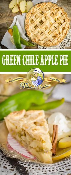 the green chile apple pie is cut in half