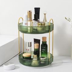 PRICES MAY VARY. 👑【360°Rotating Design】Unlike conventional vanity organizers, this innovative rotating skincare organizer boasts a seamless 360-degree rotation capability. With just a gentle rotation, you can effortlessly access all your makeup essentials, making the selection process a breeze. This skin care organizer's high tray edge are thoughtfully designed to prevent any messy spills. 👑【Ample Storage & Space-Saving】This versatile bathroom counter organizer offers ample space for a variety Skin Care Organizers, Makeup Organization Aesthetic, Bathroom Counter Organizer, Skincare Storage, Skincare Organizer, Rotating Makeup Organizer, Dresser Bathroom, Counter Organizer, Bathroom Countertop Organizer