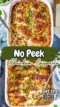 no peek chicken casserole with text overlay