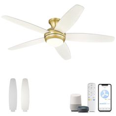 a ceiling fan with remote controls and other items to use in the home or office